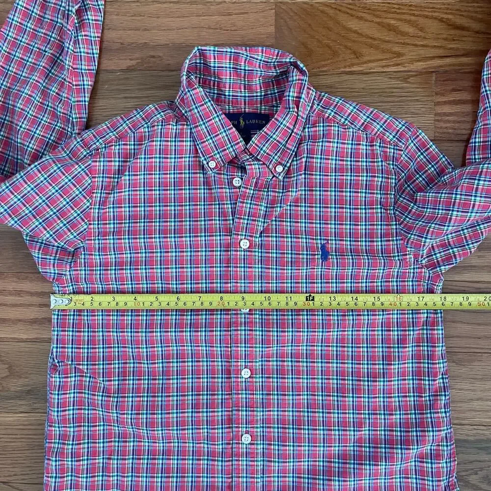 Ralph Lauren Boys Large 14/16 Red Tattersall Plaid Button Down Shirt Sleeve